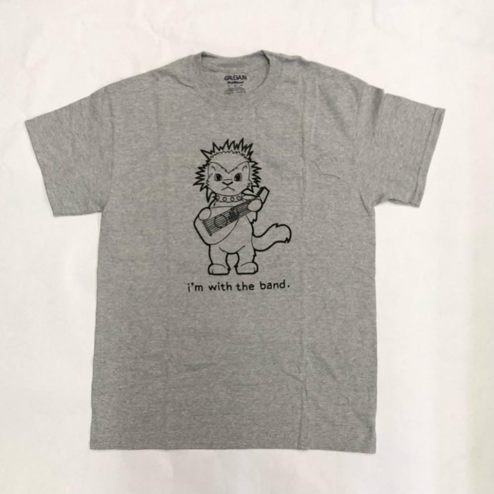 Graphic T shirt Grey/black Punk Cat w/ Lute size M unisex